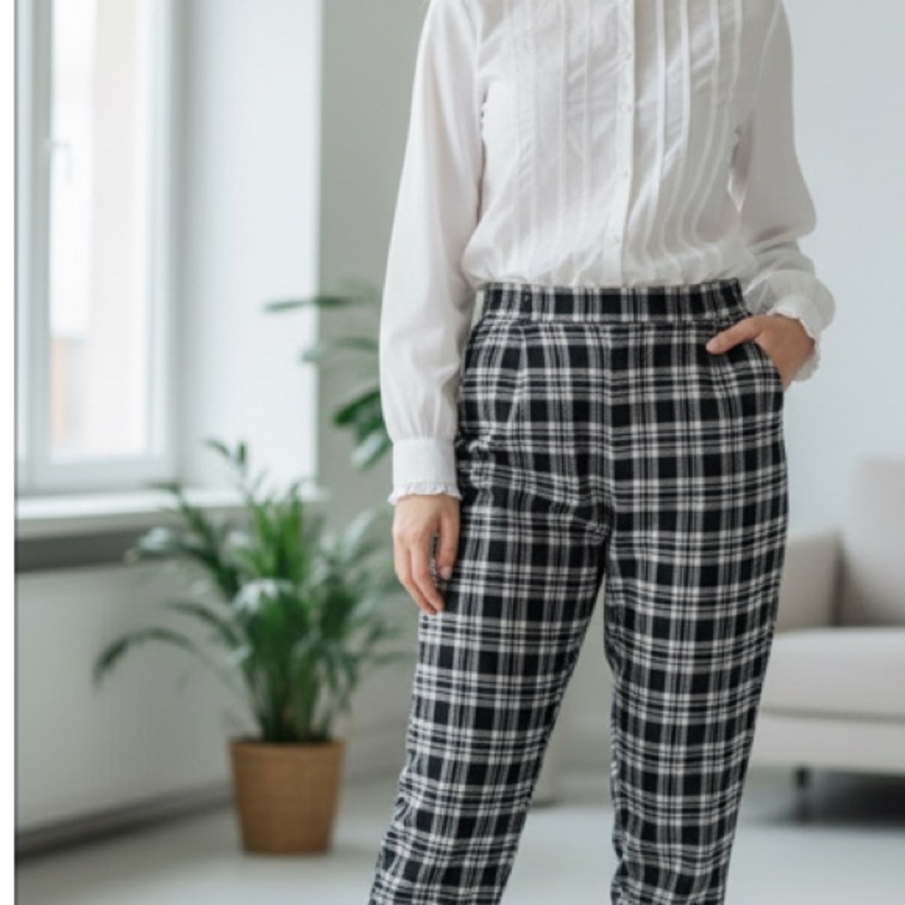66.) Fate Black and White Plaid Women's Pants